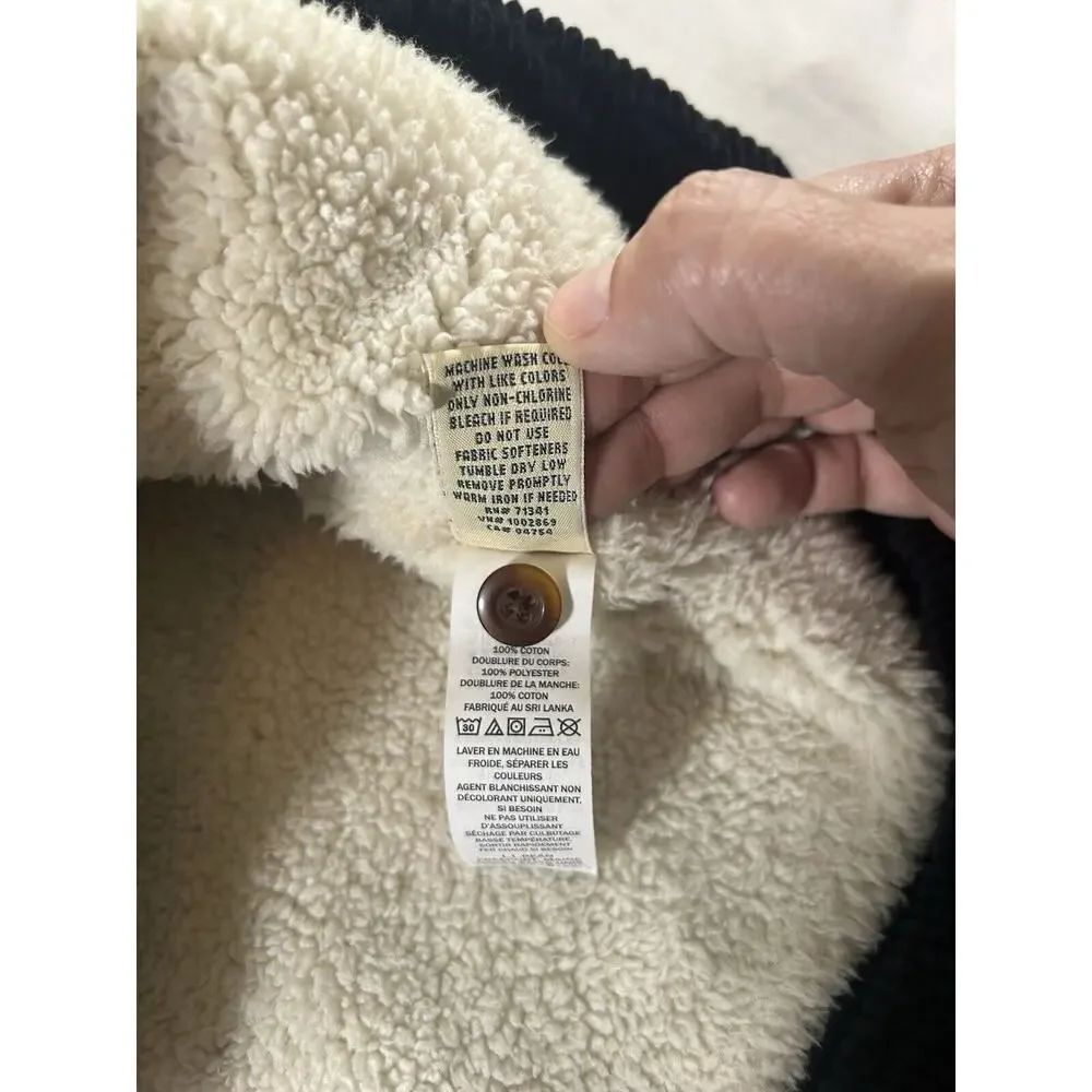 LL Bean Corduroy Sherpa Lined Button Shacket Womens Size Small Black Chore Cozy - Picture 7 of 10